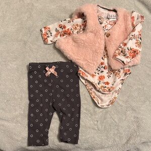 Floral Onesie with Pink Vest and Black Leggings
